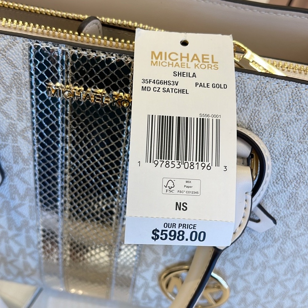 Michael Kors Sheila Medium Signature Logo and Metallic Satchel Crossbody CZ NWT - Picture 7 of 16